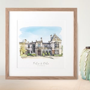Watercolour Wedding Venue Sketch Hand Drawn Personalised Gift Custom Building Illustration Christening Presents for Couple Ideas Watercolor image 7