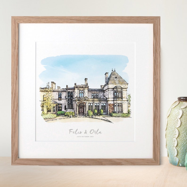 Watercolour Wedding Venue Sketch Hand Drawn Personalised Gift Custom Building Illustration, Unique Christmas Xmas Presents for Couple Ideas image 7