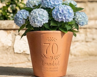 70th Birthday Gift | Personalised Plant Pot | Engraved Terracotta Pot | Gift for Mum or Dad