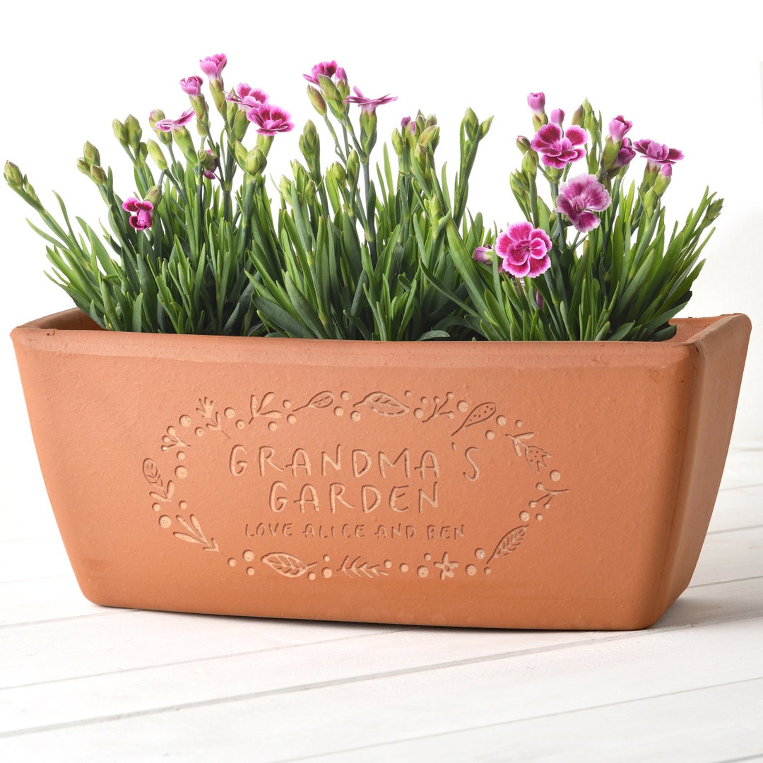Personalised Garden Engraved Terracotta Window Pot Unique Personalized