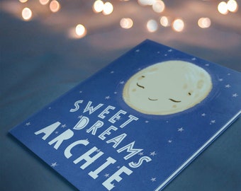 Gepersonaliseerd Sweet Dreams-bedtijdboek voor baby of kind meezingend slaapgoedverhaal, nieuw babycadeau, kerstsokvulleridee