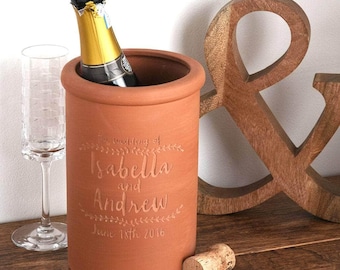Custom Made Personalised Terracotta Wine Cooler Engraved Wedding Anniversary Present Gift for Couple