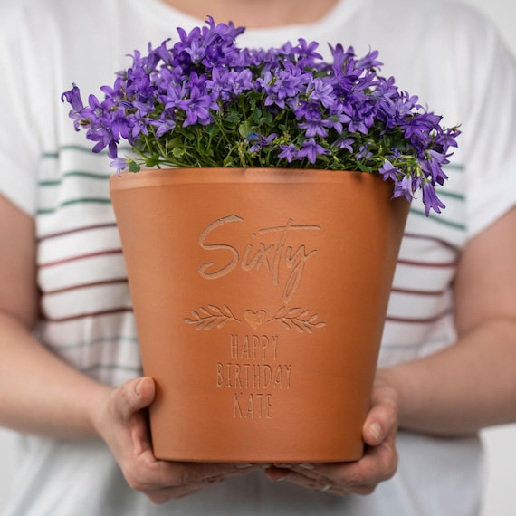 60th Birthday Personalised Engraved Terracotta Plant Pot - Gift for Gardener lovers, Special Celebration Home Decor - Unique Outdoor Gift