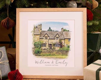 Custom House Illustration | Watercolour Home Portrait | Christmas Gift | For Mum and Dad