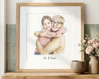 Regalo del Día de la Madre para la abuela / Regalo personalizado para la abuela / Ilustración personalizada en acuarela