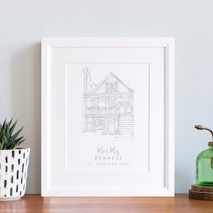 Personalised Hand Drawn House Line Illustration, Unique Pen and Ink Drawing, Custom New Home Sketch, Couple's Wall Art & Decor Print image 5