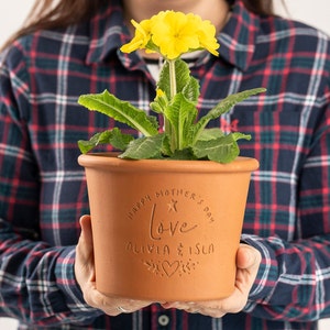 Personalised Engraved Handwritten Terracotta Flower Plant Pot Custom Made Perfect for Christening Gift Idea for Mum Gran Presents Gardening