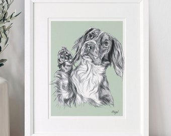 Custom Bespoke Dog Pet Illustration Portrait Pencil Drawing Sketch Memory Presents Memorial Gifts Mothers Day Lover Ideas Art Print Painting