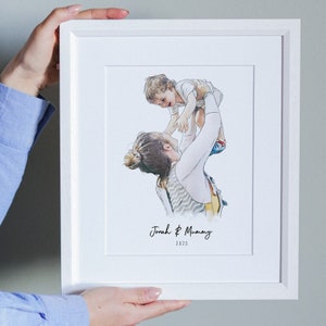 First Mother's Day Gift Mom & Baby Portrait Hand drawn Family Illustration Personalized Gift Mother's Day image 1