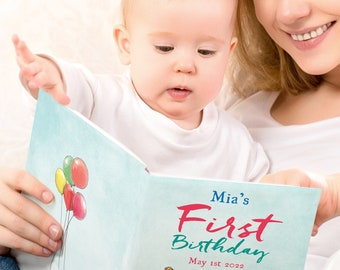 Gepersonaliseerde eerste verjaardag aandenken verhaalboek, kleinkind's 1e baby's aanwezig, meisjes jongens cadeau idee voor eenjarigen, doopboeken