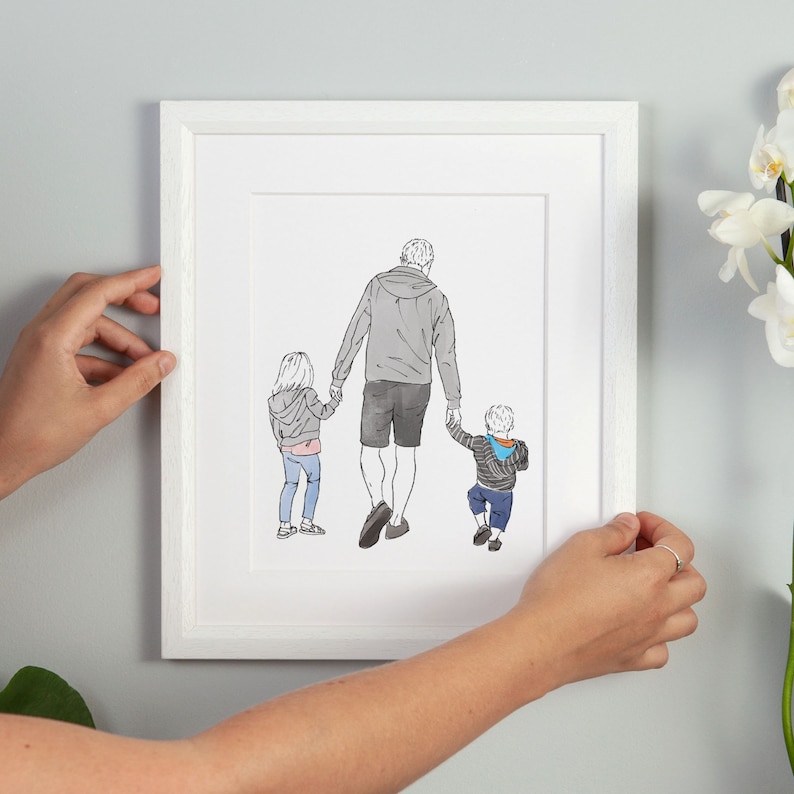 Daddy and me Line Drawing Custom Family Art Father's Day Christmas Gifts Presents Ideas Dad Portrait Painting Anniversary Memory Sketch image 5