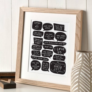 Personalised Love Message Print Wall Art, Black and White Graphic, Valentines, Birthday, Mother's Day - or a great fun Valentine's Present