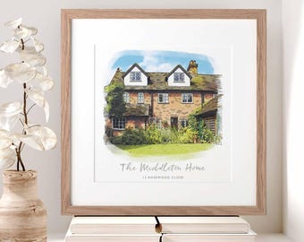 Custom House Illustration | Watercolour Home Portrait | Housewarming Gift | For Dad