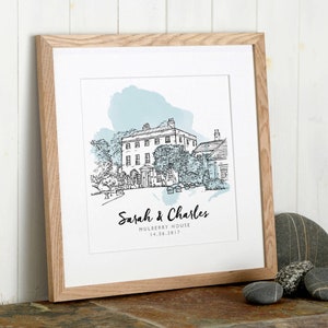 Lijnillustratie trouwlocatie Gepersonaliseerde huwelijkscadeaus Aangepast gebouw illustratie Unieke doopideeën cadeau-ideeën Kerstafdruk