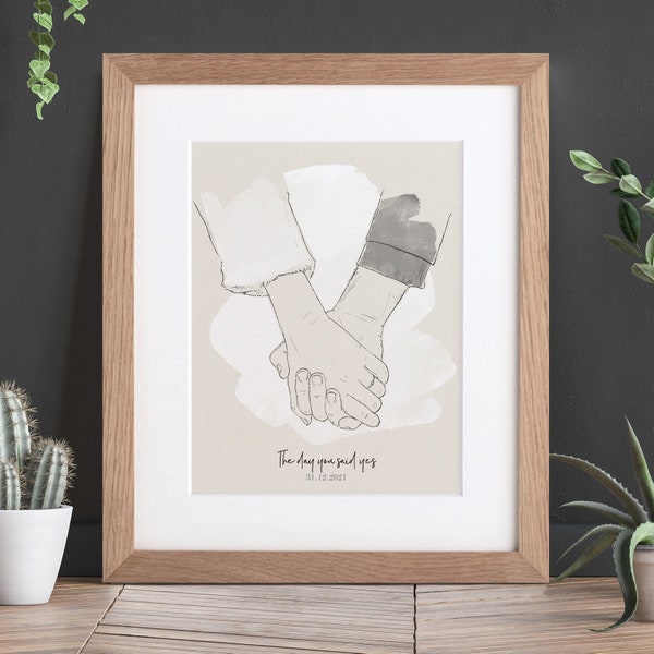 Personalised Wedding or Engagement Ring Illustration, Unique Custom Hand Drawn Sketch, Couple's Bespoke Valentines Gift,