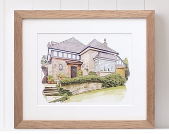 Aquarel huisportret, gepersonaliseerde handgetekende illustratie van je huis