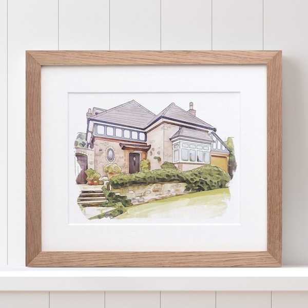 Watercolour House Portrait, Personalised Hand-Drawn Illustration of Your Home