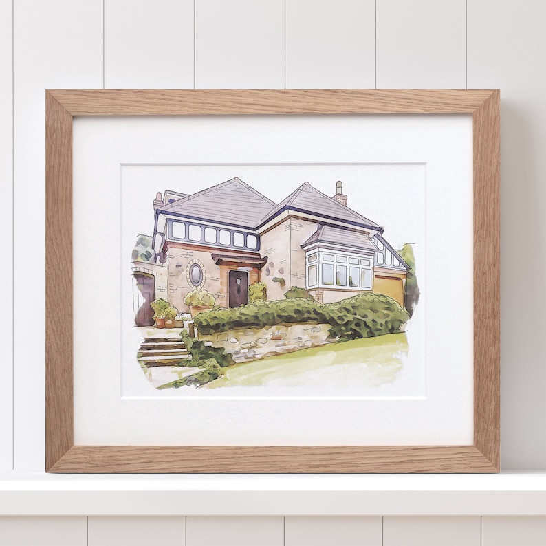 Watercolour House Portrait Hand drawn Personalised For Him, For Her Grandparents Wall Art for Housewarmings Christmas Presents Ideas Couples image 5