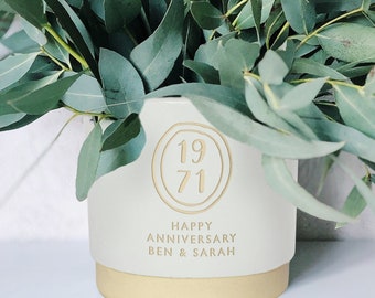 Personalised Anniversary Indoor Plant Pot, Engraved to order, A unique bespoke gift, perfect for Anniversaries or Birthday Celebrations