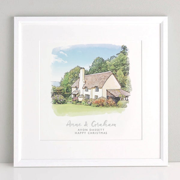 Watercolour House Sketch Personalised Wedding Anniversary Custom Couple Gifts Present Venue Unique Birthday Illustration Drawing Sketch Art