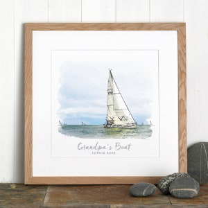 Personalised Watercolour Sailing Boat Sketch, Hand Drawn Custom Portrait Illustration, Boat lover Gift, Perfect Christmas Presents Ideas