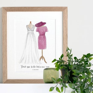 Personalisierte Hochzeitskleid und Mutter der Braut Outfit - Hand gezeichnete Aquarell Illustration, individuelle Skizze, Hochzeit