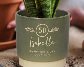 Personalised 50th birthday indoor plant pot, engraved to order, celebrate any significant special birthday with our unique bespoke gift