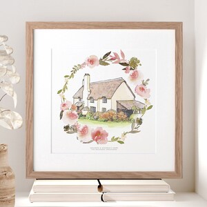 Watercolour Flower Wreath House Sketch, Personalised New Home Art, Housewarming Illustration Gift, Wall Art & Decor, Personalized Gift image 6