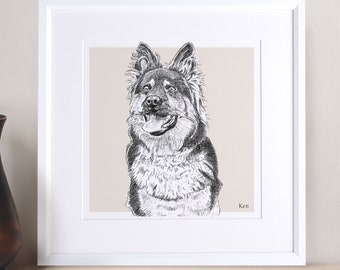 Custom Bespoke Dog Pet Illustration Portrait Pencil Drawing Sketch Memory Presents Memorial Gifts Mothers Day Lover Ideas Art Print Painting