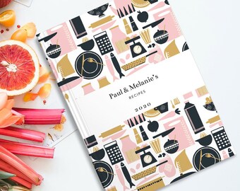 Personalised Retro Navy and Blush Cooking Notebook, Personalized Journal - family kitchen recipes & baking notes - perfect for Mother's Day