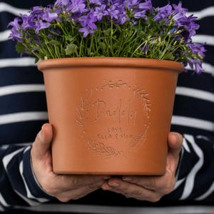 Personalised Engraved Handwritten Name Terracotta Pot, Custom Made  , Garden Decor for him or her, Unique Bespoke Gardener Gift