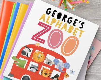 Libro di storie dello zoo con alfabeto personalizzato - Regalo di compleanno unico per neonati e bambini piccoli. Idee regalo perfette per il primo compleanno. Battesimo