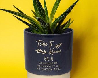 Personalised graduation indoor plant pot, 'Time to bloom', to celebrate any achievement, say well done & how proud you are in style!