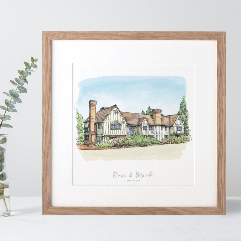 Watercolour Wedding Venue Sketch Hand Drawn Personalised Gift Custom Building Illustration, Unique Christmas Xmas Presents for Couple Ideas image 9