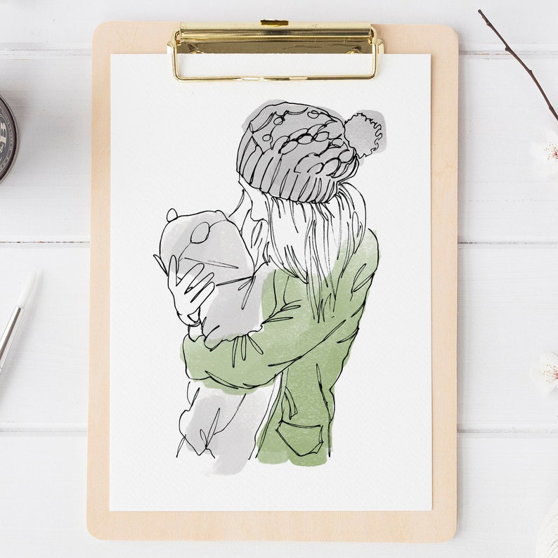 Watercolour Line People Portrait, Custom Couple or Family Illustration, Pen and Ink Drawing, Personalised Art - Personalized Wall Art Gift 