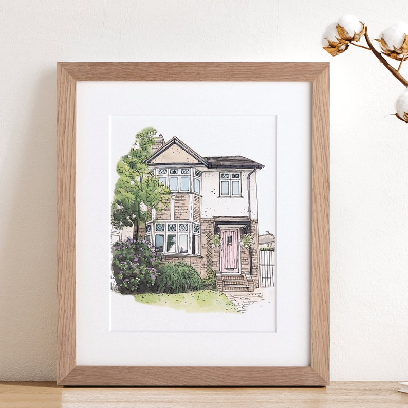 Watercolour House Portrait Hand drawn Personalised For Him, For Her Grandparents Wall Art for Housewarmings Christmas Presents Ideas Couples image 3