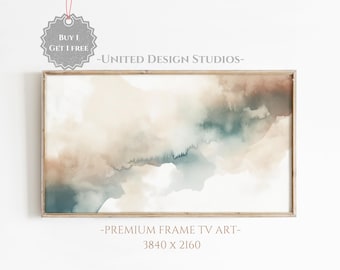 Abstract Frame TV Art, Clouds Watercolor TV Art, Blue Brown White Watercolor Art for the Frame Tv, Abstract Watercolor Digital Download Art