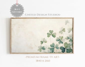 Arte de TV con marco de tréboles del Día de San Patricio, arte de TV con marco de granja minimalista del Día de San Patricio, protector de pantalla de tréboles neutros, arte del Día de San Patricio
