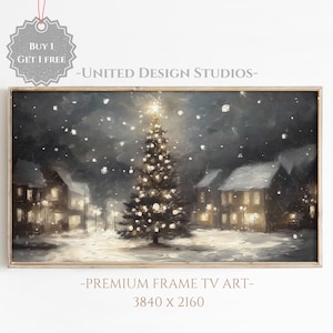 Christmas Town Samsung Frame Tv Art, Oil Painting of a Christmas Village Frame Tv Art, Farmhouse Christmas Scene Frame Tv Art, Winter Tv Art