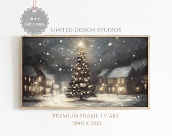 Christmas Town Samsung Frame Tv Art, Oil Painting of a Christmas Village Frame Tv Art, Farmhouse Christmas Scene Frame Tv Art, Winter Tv Art