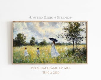 Summer FRAME TV Art, Mother and Children Walking in the Meadow, Impressionist Landscape TV Art, Family Frame Tv Art, Digital Download
