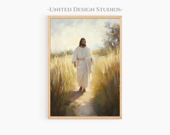 Christian Artwork of Jesus Walking Printable Art Digital Download, Modern Christian art, Jesus Loves You, Jesus Painting, Jesus Is King