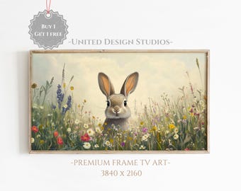 Easter Bunny Frame TV Art, Spring Easter Tv Art, Easter Decoration, Pastel Easter Rabbit Painting, Farmhouse Easter Art, Digital Download