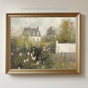 Spring Wall Art, Cottage Rose Garden, Summer Oil Painting, Farmhouse Printable Art, Cottagecore Wall Art Decor, Digital Download