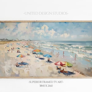 Summer FRAME TV Art, Summer Frame tv Art Colorful Beach,  Beach Umbrellas Summer Decor, Frame TV Art Coastal Painting, Ocean Frame Tv Art