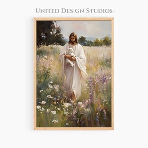 Jesus Leaves the 99 Printable Art, Modern Christian Wall Art, The Lord is my Shepherd Art Print, Religious Art, Jesus Art, Christ and Sheep
