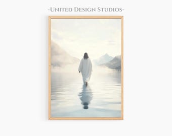 Jesus Walking On Water Painting Printable Art Digital Download, Christian Artwork, Jesus Painting, Jesus Wall Art, Modern Christian art