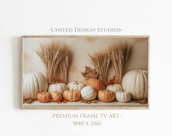 Fall Frame TV Art, Neutral Autumn Pumpkin Still Life, Farmhouse Harvest Art, Digital Download