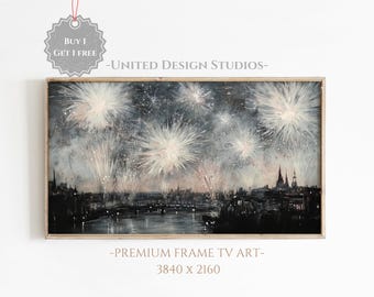 Fireworks Frame TV Art, New Years Party Decor, Farmhouse Painting