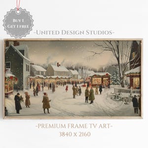 Frame Tv Winter Art, Oil Painting of a Winter Christmas Town Frame Tv Art, Classic Christmas Village Tv Art, Christmas Frame Tv Art, Digital